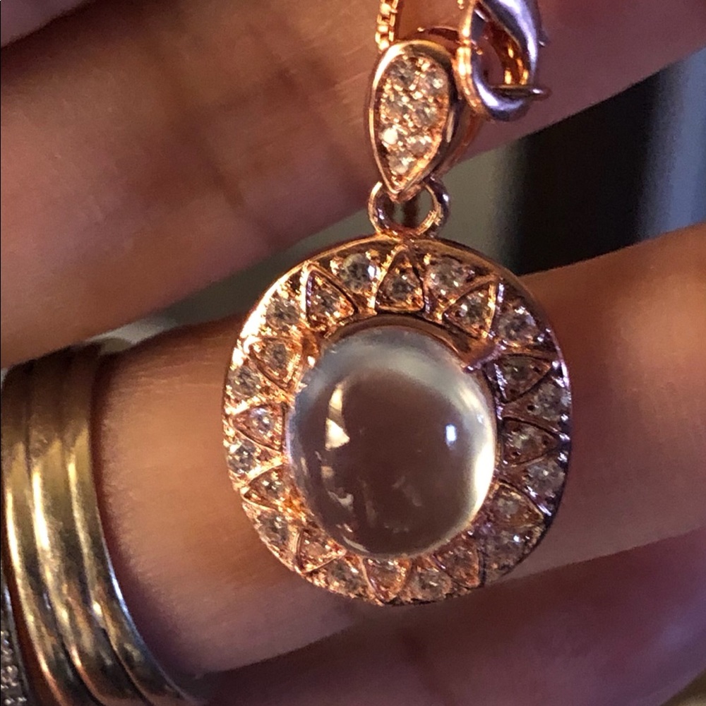 Natural Prehnite Nexklace S925Silver with rosegold